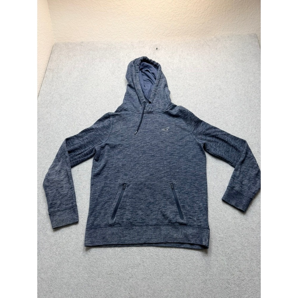 Hollister Mens Blue Marl Space Dye Hoodie Zipper Pocket Pullover Small